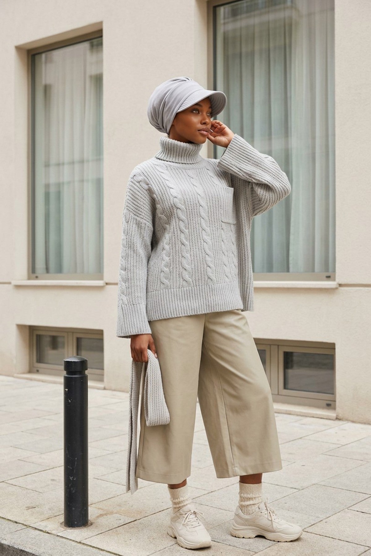 High Quality Newsboy Women Hat, Pre-Tied Turban made from High Quality Wrinkle-Resistant Aerobin Fabric, Visored Instant Turban Cover,B-73A Grey