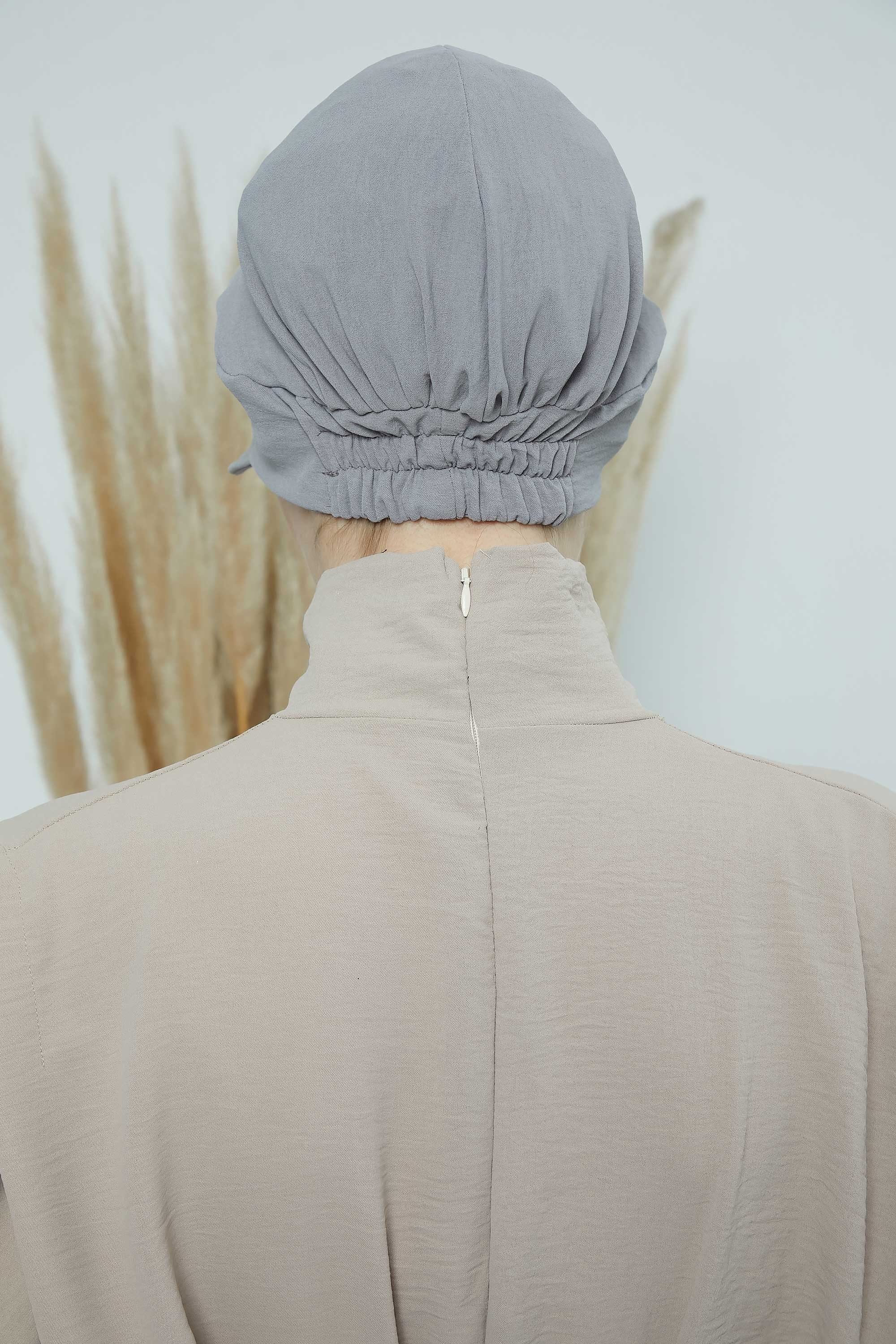 High Quality Newsboy Women Hat, Pre-Tied Turban made from High Quality Wrinkle-Resistant Aerobin Fabric, Visored Instant Turban Cover,B-73A Grey
