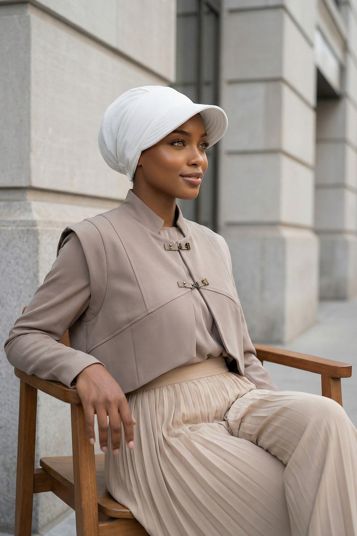 High Quality Newsboy Women Hat, Pre-Tied Turban made from High Quality Wrinkle-Resistant Aerobin Fabric, Visored Instant Turban Cover,B-73A White
