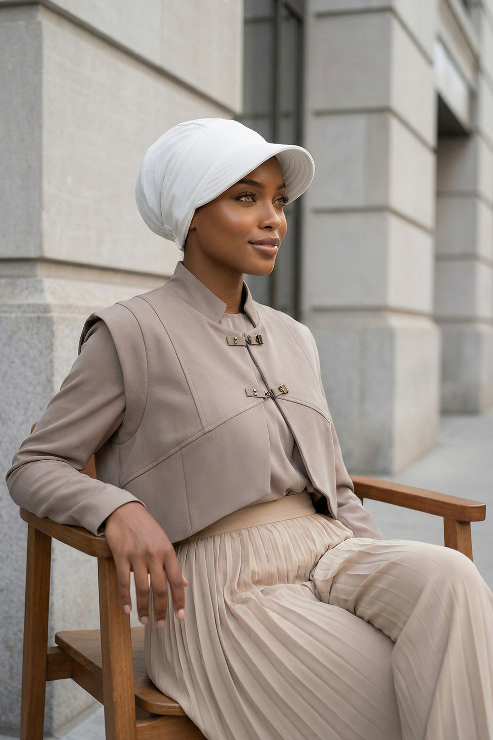 High Quality Newsboy Women Hat, Pre-Tied Turban made from High Quality Wrinkle-Resistant Aerobin Fabric, Visored Instant Turban Cover,B-73A White