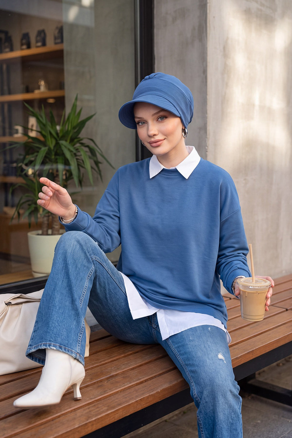 High Quality Newsboy Women Hat, Pre-Tied Turban made from High Quality Wrinkle-Resistant Aerobin Fabric, Visored Instant Turban Cover,B-73A Blue
