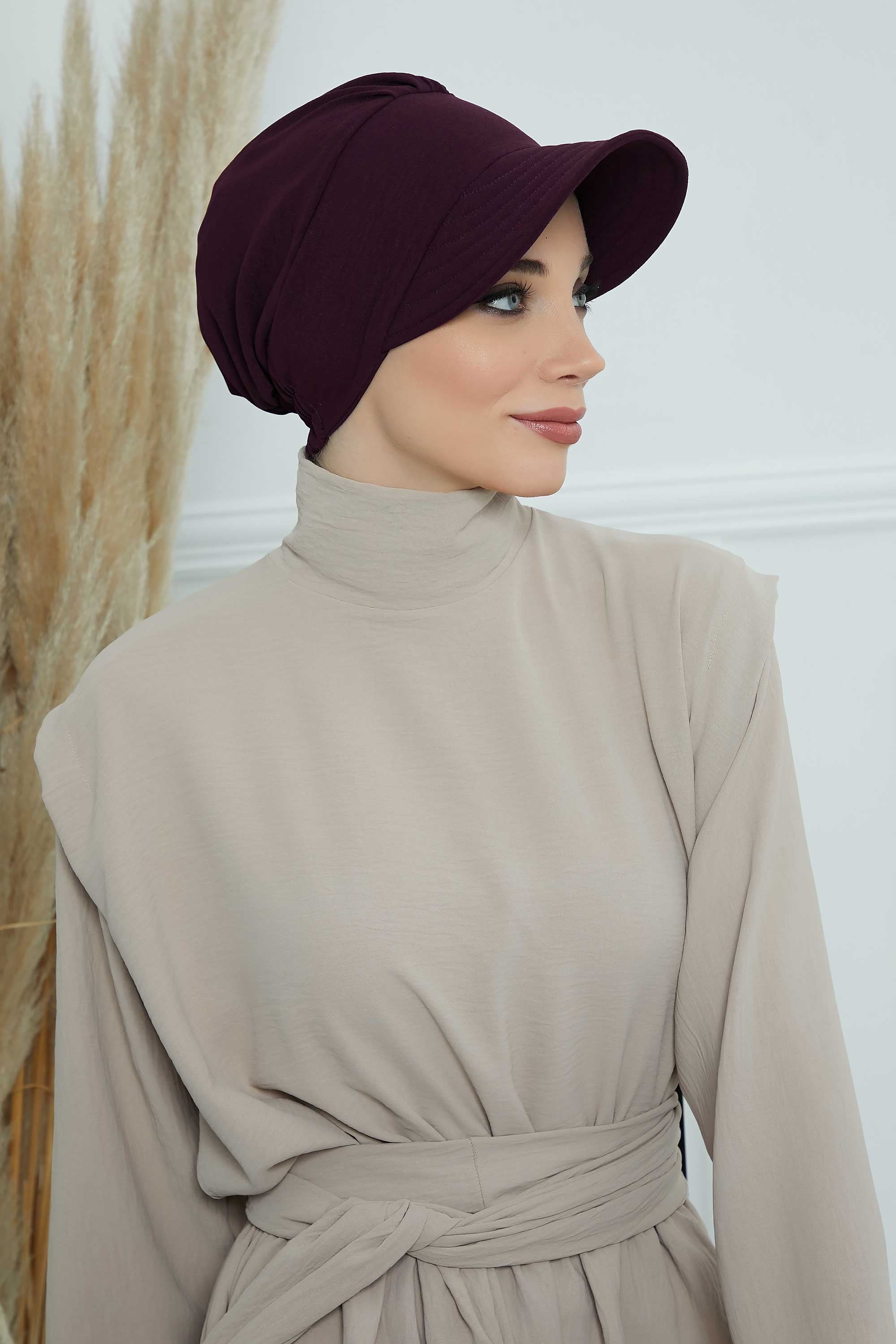 High Quality Newsboy Women Hat, Pre-Tied Turban made from High Quality Wrinkle-Resistant Aerobin Fabric, Visored Instant Turban Cover,B-73A