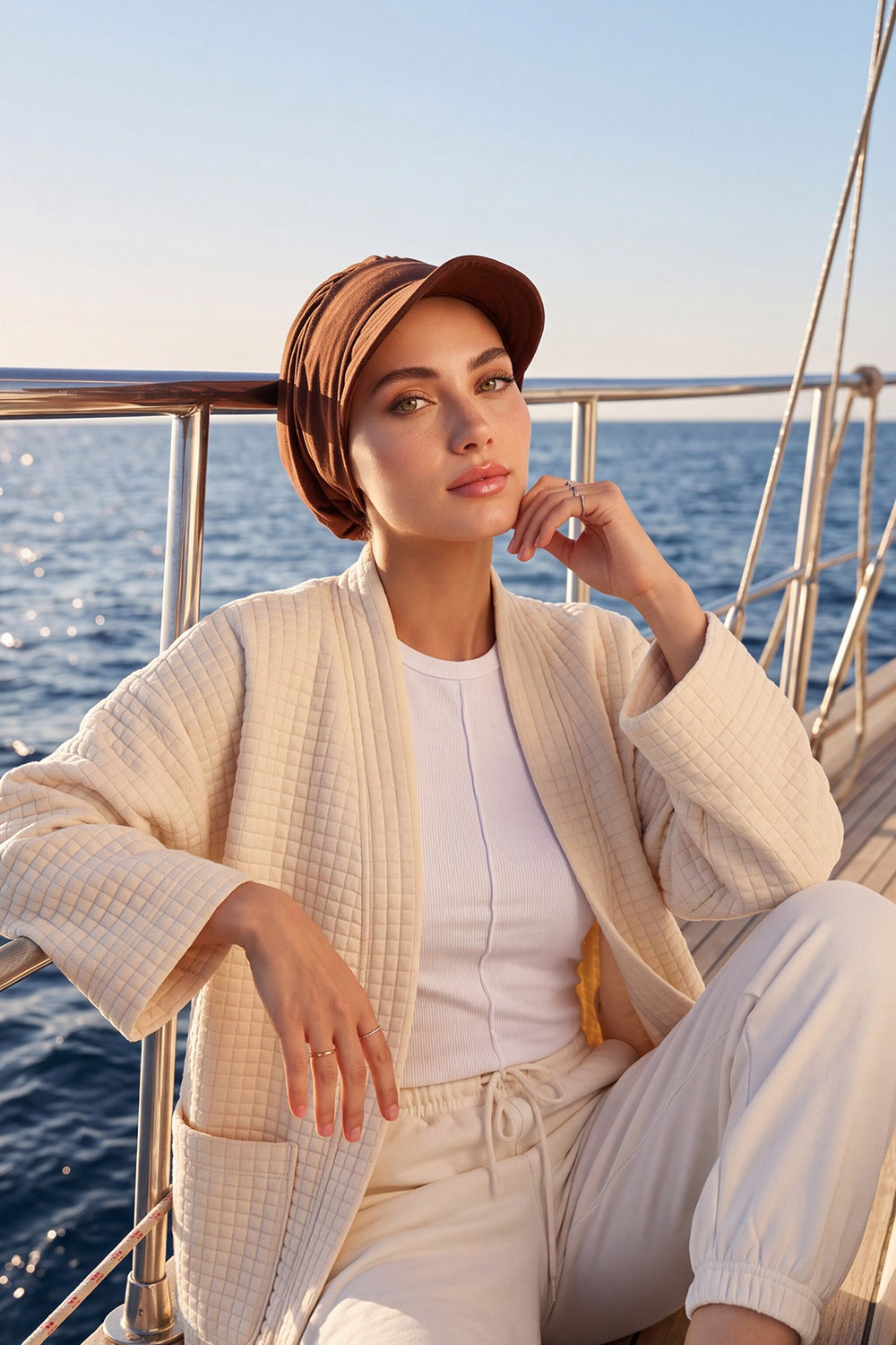 High Quality Newsboy Women Hat, Pre-Tied Turban made from High Quality Wrinkle-Resistant Aerobin Fabric, Visored Instant Turban Cover,B-73A