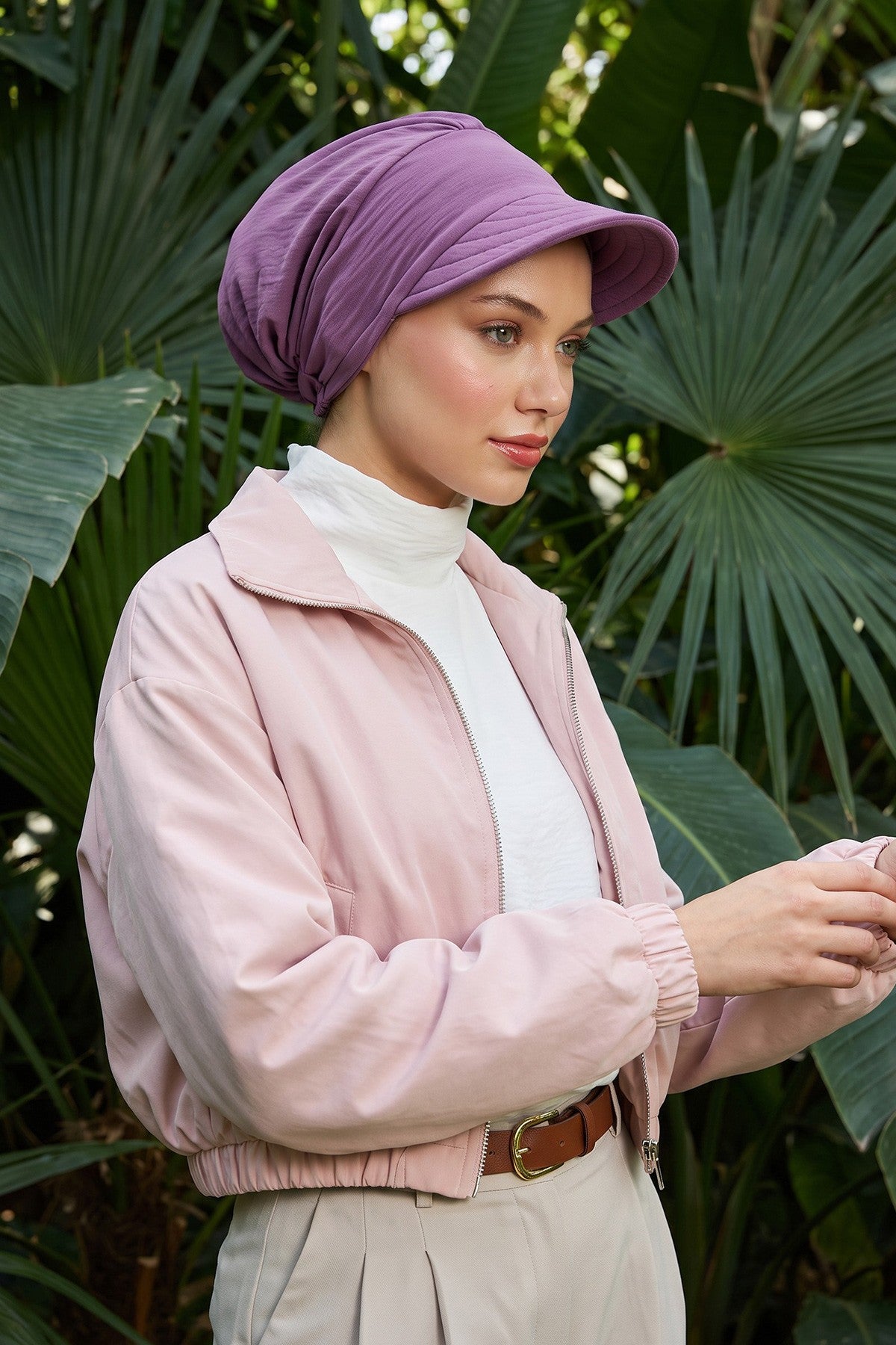 High Quality Newsboy Women Hat, Pre-Tied Turban made from High Quality Wrinkle-Resistant Aerobin Fabric, Visored Instant Turban Cover,B-73A