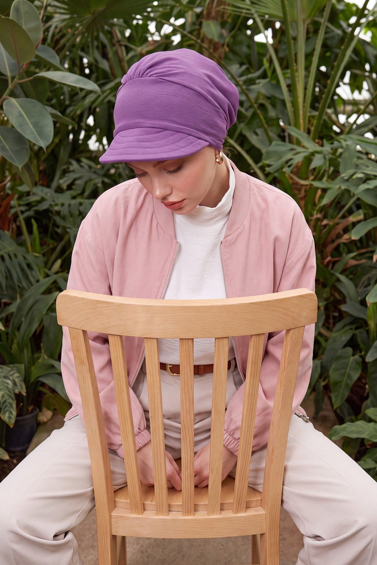 High Quality Newsboy Women Hat, Pre-Tied Turban made from High Quality Wrinkle-Resistant Aerobin Fabric, Visored Instant Turban Cover,B-73A