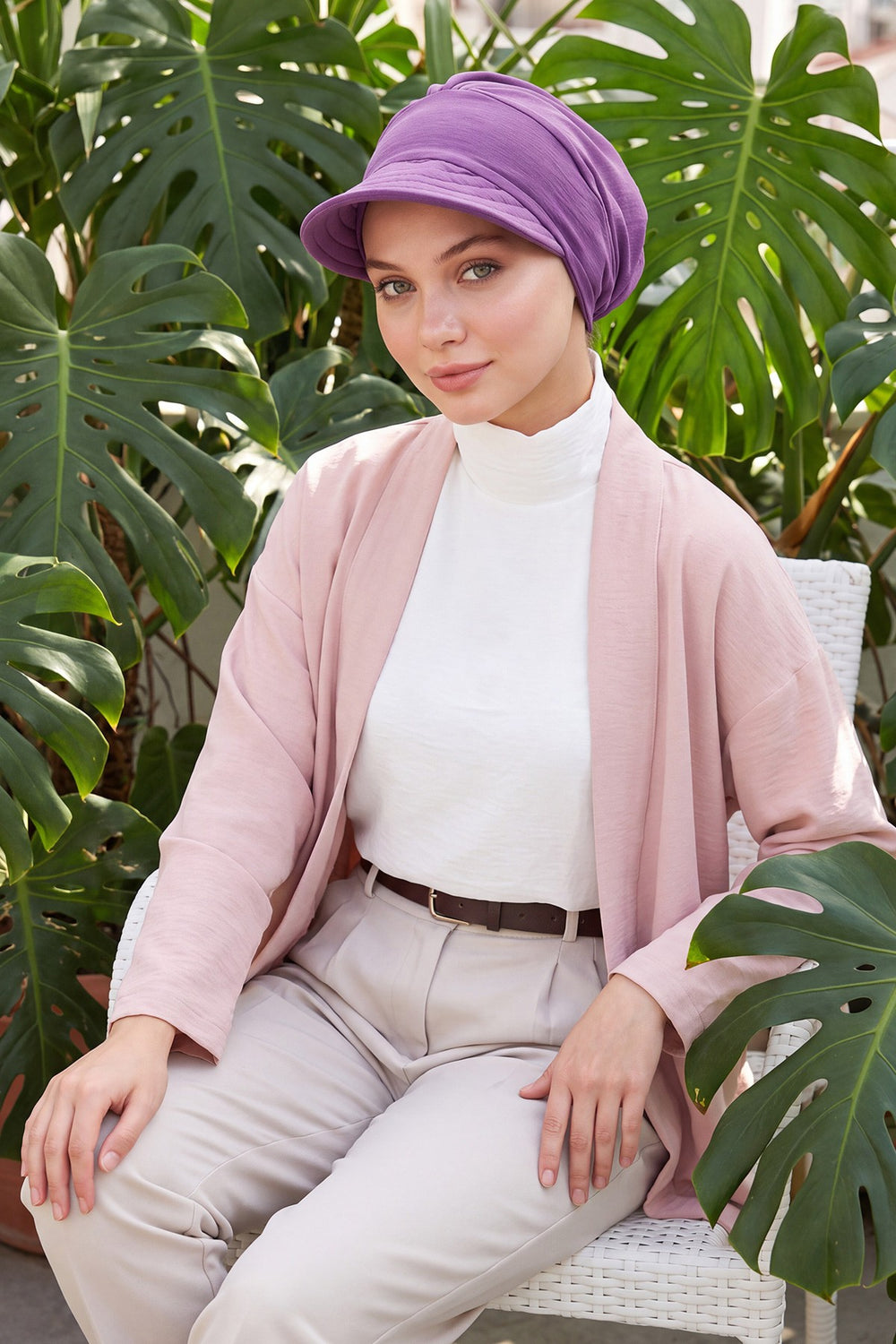 High Quality Newsboy Women Hat, Pre-Tied Turban made from High Quality Wrinkle-Resistant Aerobin Fabric, Visored Instant Turban Cover,B-73A