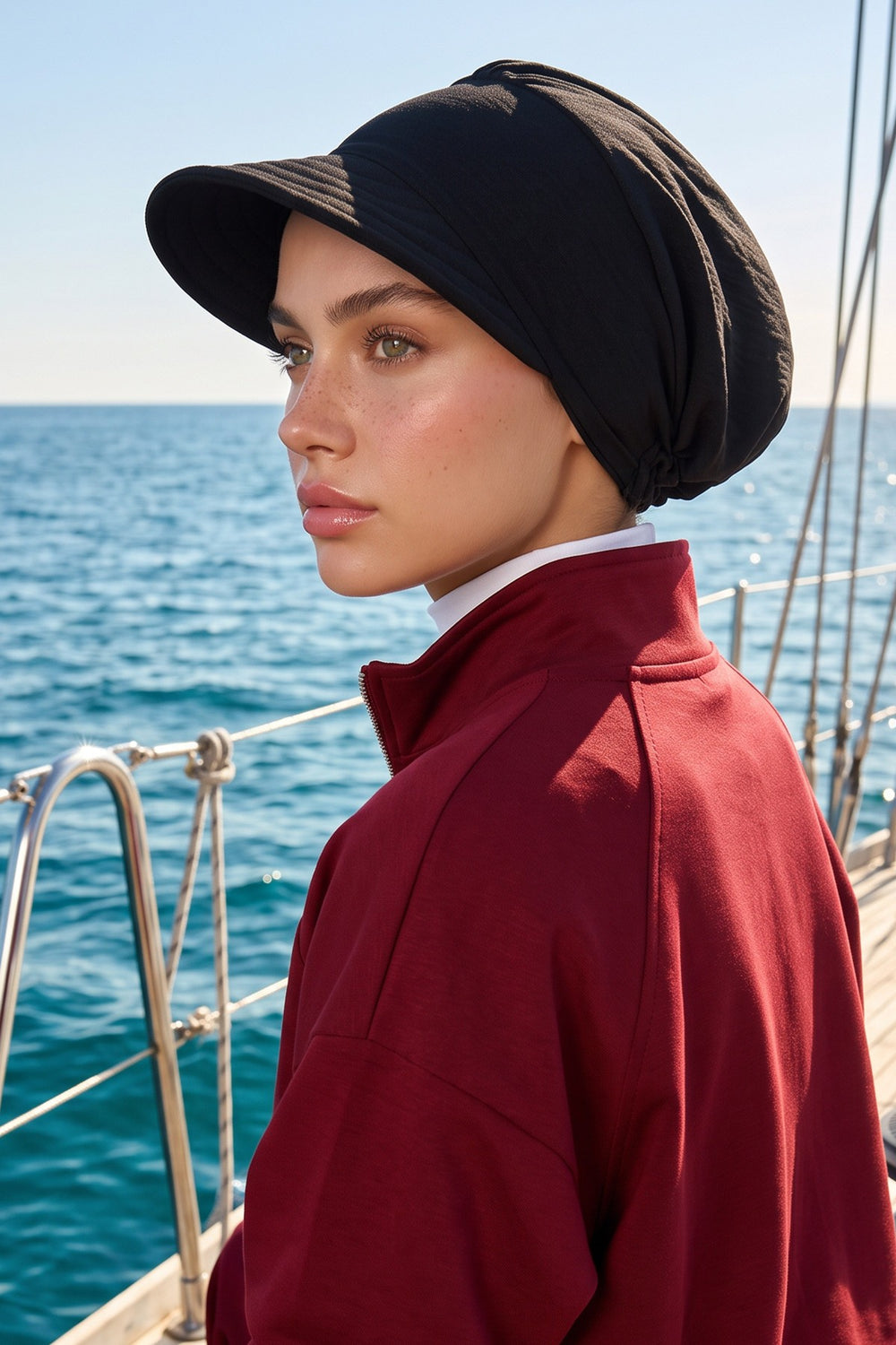 High Quality Newsboy Women Hat, Pre-Tied Turban made from High Quality Wrinkle-Resistant Aerobin Fabric, Visored Instant Turban Cover,B-73A Black