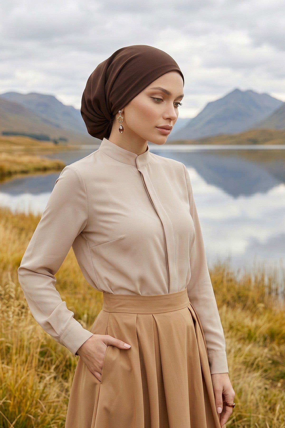 Instant Aerobin Hijab Bonnet, Lightweight Ready-to-Wear Modest Head Covering,B-102A