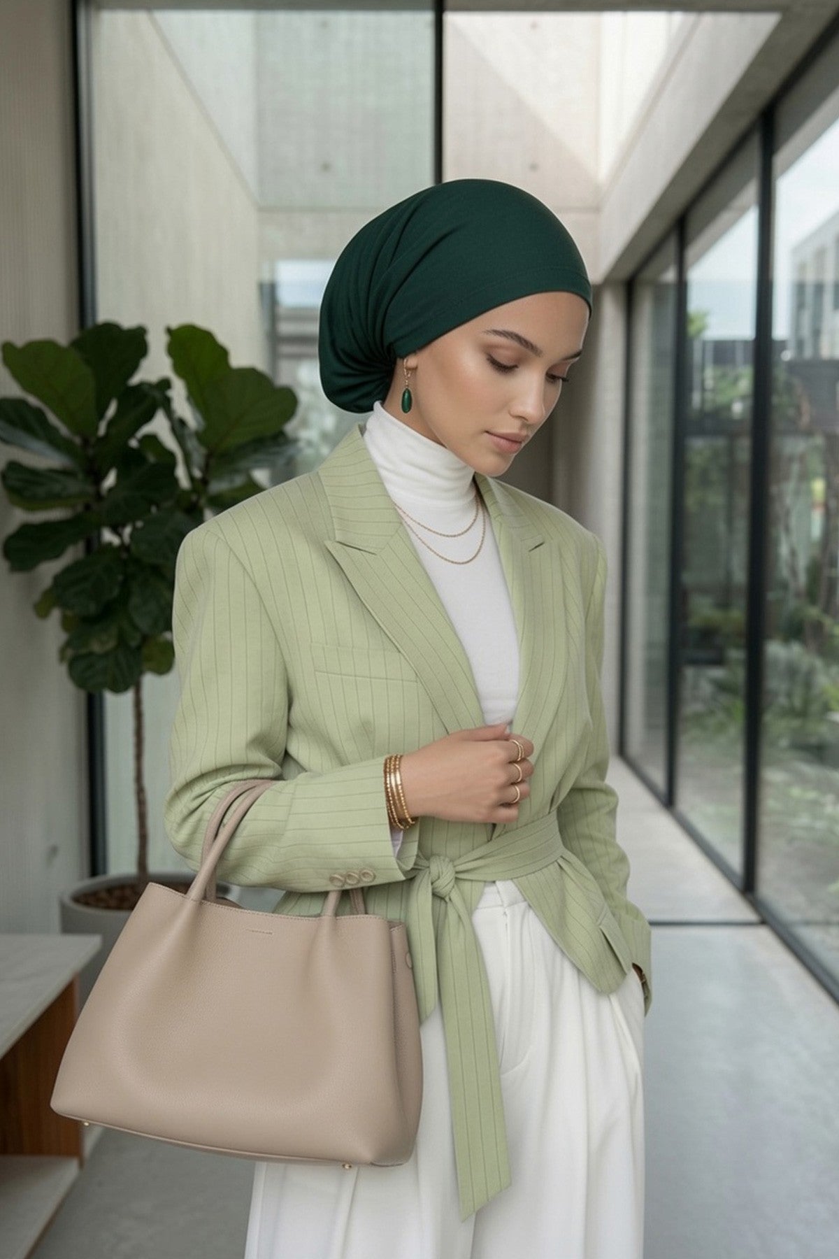 Instant Aerobin Hijab Bonnet, Lightweight Ready-to-Wear Modest Head Covering,B-102A
