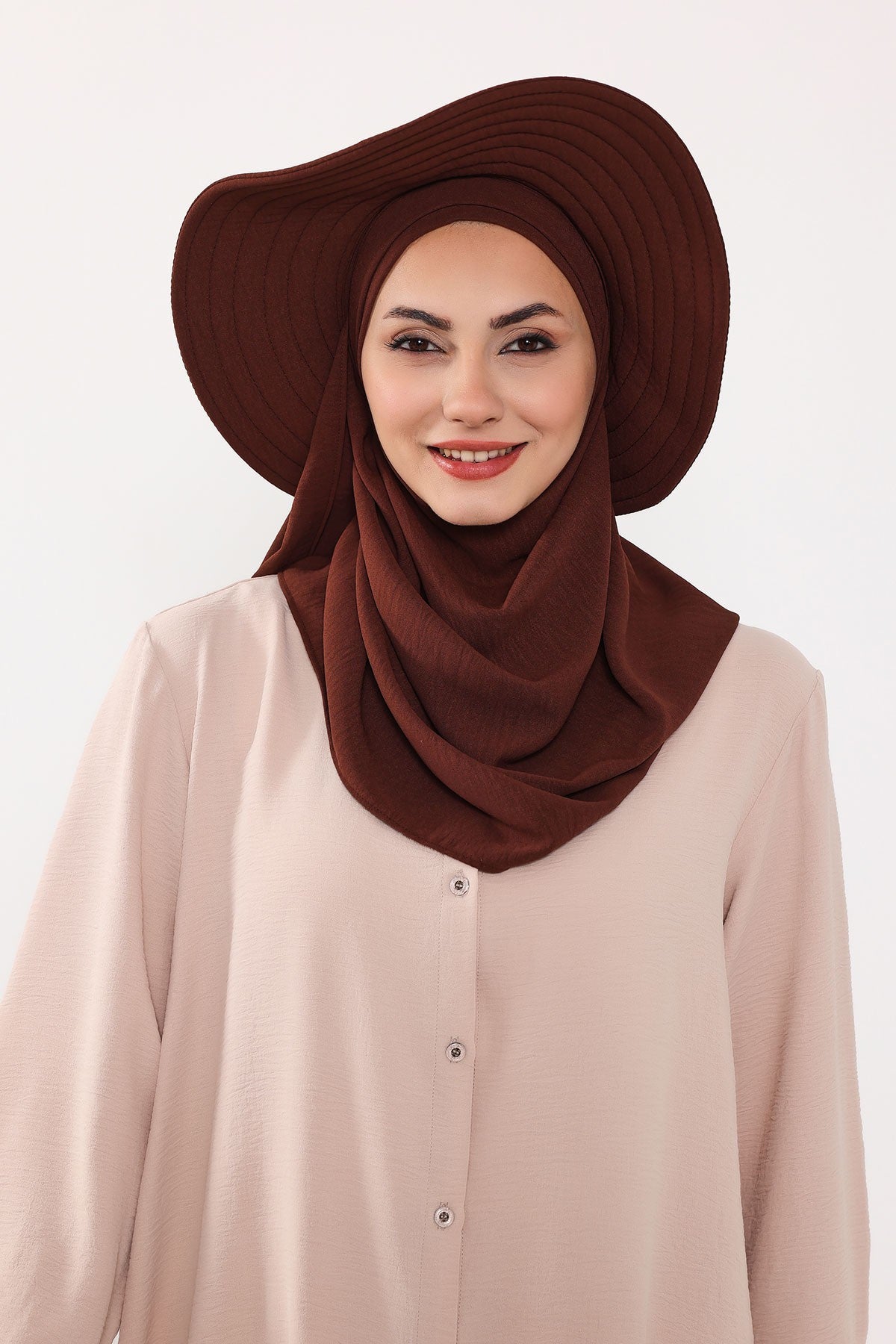 Instant Aerobin Shawl 2 in 1 Womens Wide Brim Summer Hat + Plain Scarf Foldable Roll up Beach Cap Removable Sun Hat Hijab Women Turban,SS-2A Brown