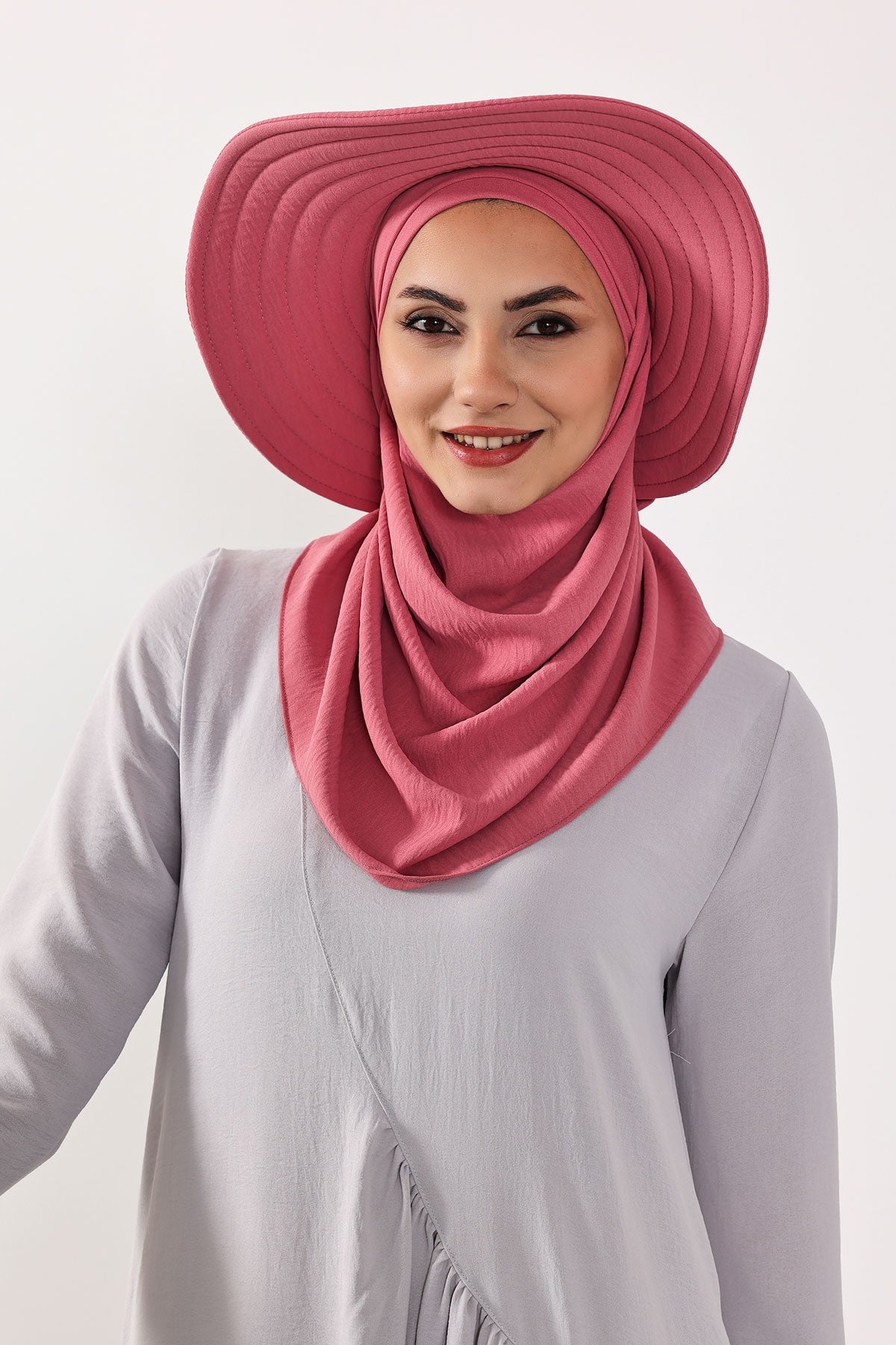 Instant Aerobin Shawl 2 in 1 Womens Wide Brim Summer Hat + Plain Scarf Foldable Roll up Beach Cap Removable Sun Hat Hijab Women Turban,SS-2A Dark Pink