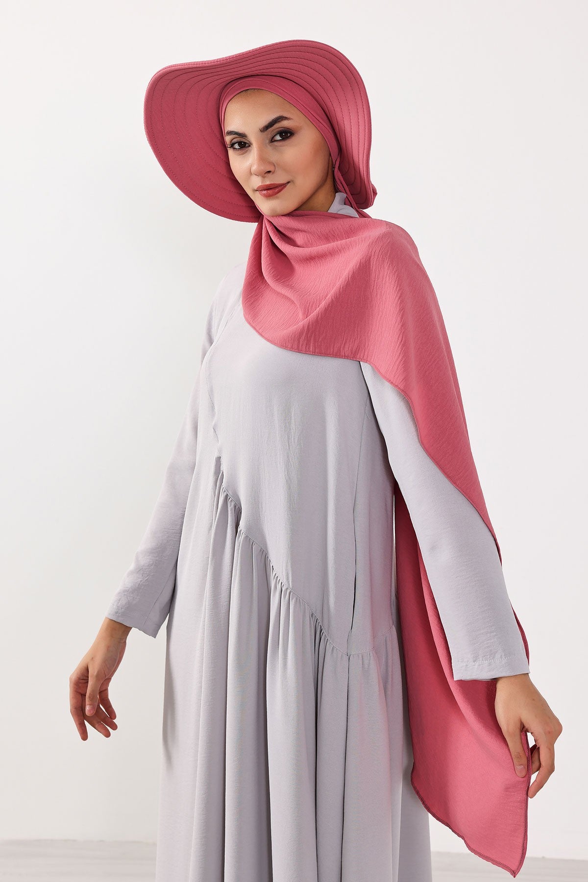 Instant Aerobin Shawl 2 in 1 Womens Wide Brim Summer Hat + Plain Scarf Foldable Roll up Beach Cap Removable Sun Hat Hijab Women Turban,SS-2A Dark Pink