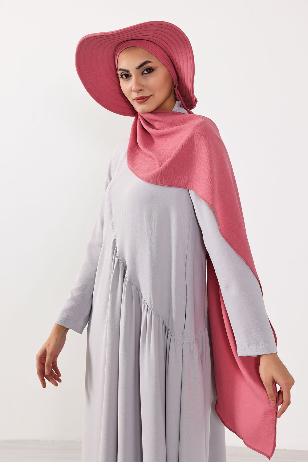 Instant Aerobin Shawl 2 in 1 Womens Wide Brim Summer Hat + Plain Scarf Foldable Roll up Beach Cap Removable Sun Hat Hijab Women Turban,SS-2A Dark Pink