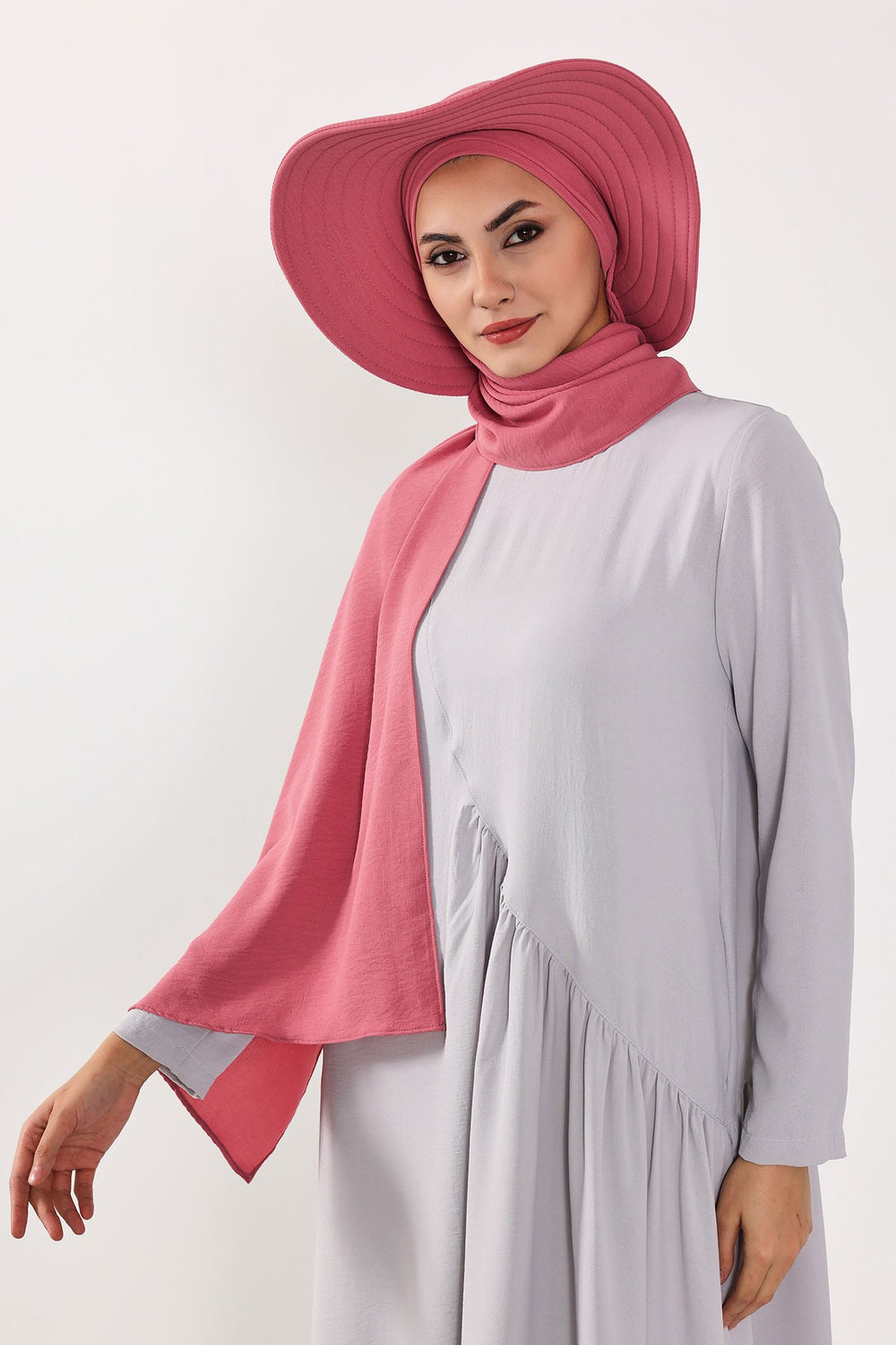 Instant Aerobin Shawl 2 in 1 Womens Wide Brim Summer Hat + Plain Scarf Foldable Roll up Beach Cap Removable Sun Hat Hijab Women Turban,SS-2A Dark Pink