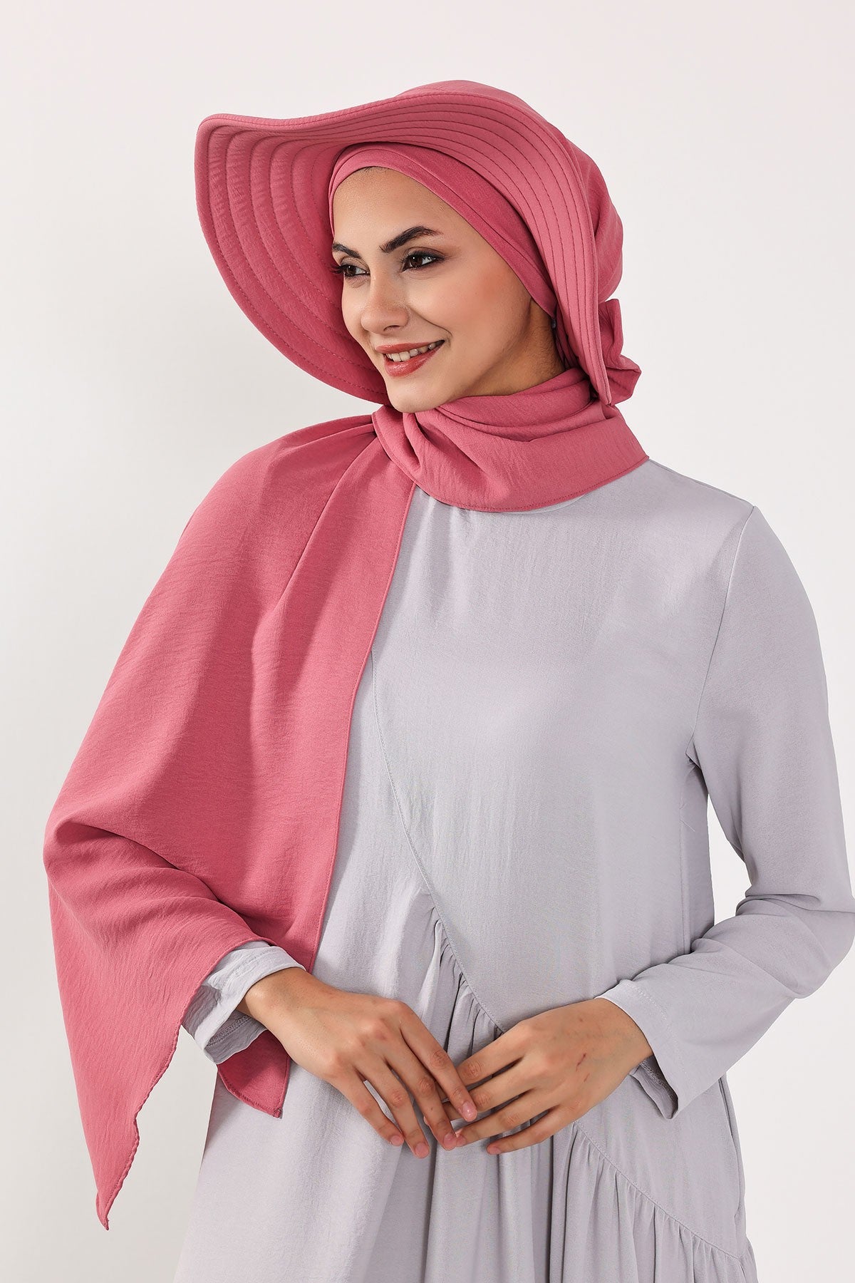 Instant Aerobin Shawl 2 in 1 Womens Wide Brim Summer Hat + Plain Scarf Foldable Roll up Beach Cap Removable Sun Hat Hijab Women Turban,SS-2A Dark Pink