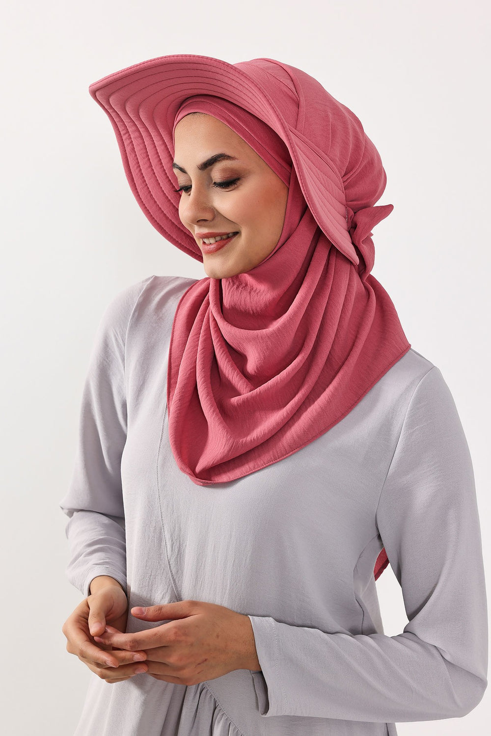 Instant Aerobin Shawl 2 in 1 Womens Wide Brim Summer Hat + Plain Scarf Foldable Roll up Beach Cap Removable Sun Hat Hijab Women Turban,SS-2A Dark Pink
