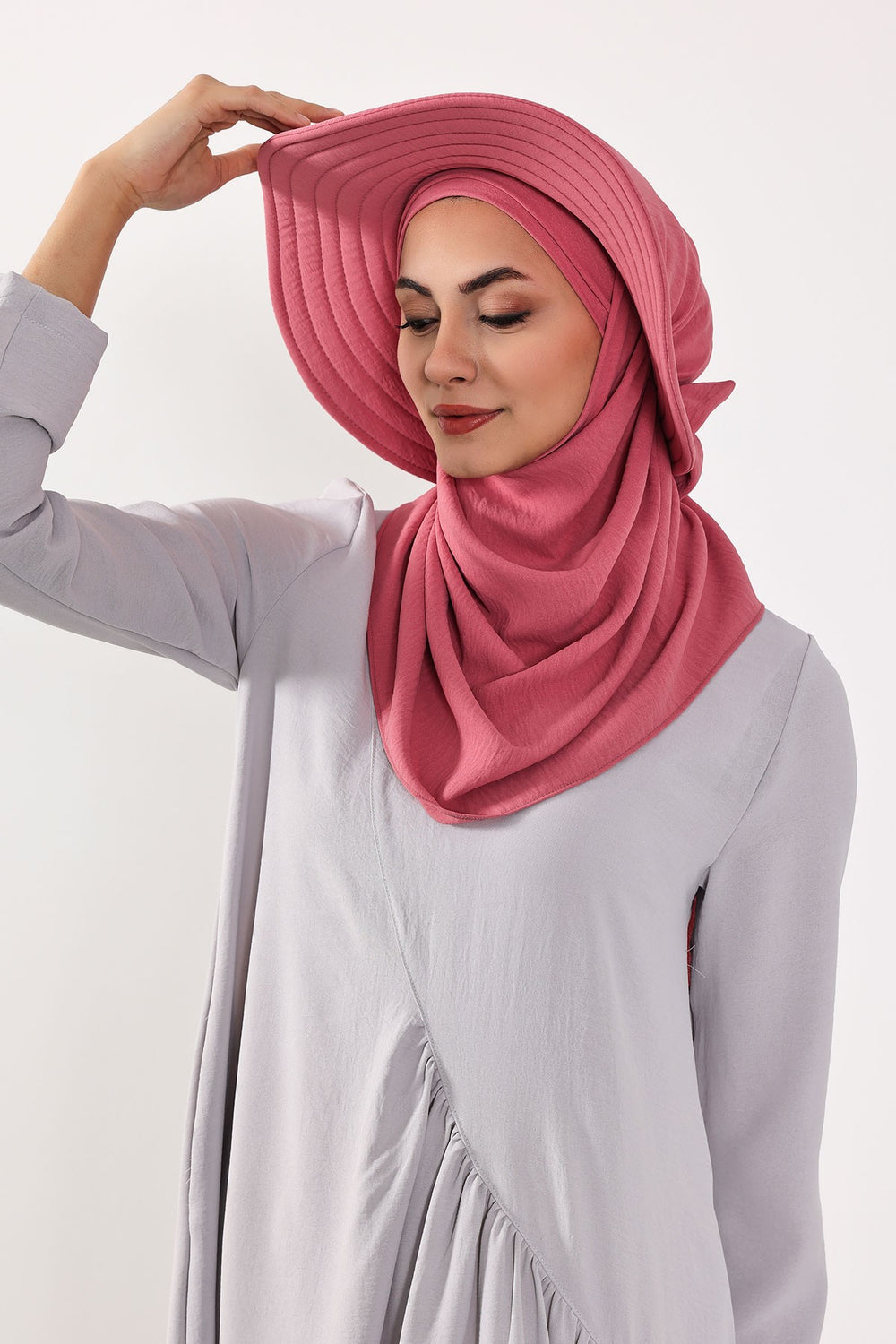 Instant Aerobin Shawl 2 in 1 Womens Wide Brim Summer Hat + Plain Scarf Foldable Roll up Beach Cap Removable Sun Hat Hijab Women Turban,SS-2A Dark Pink