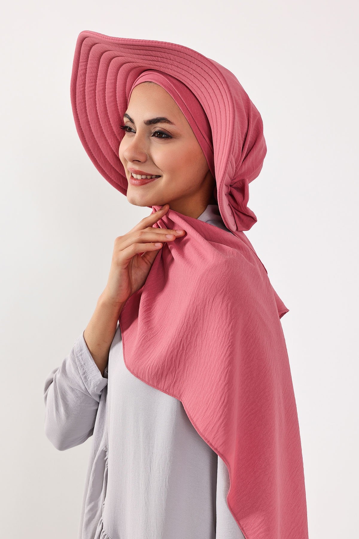 Instant Aerobin Shawl 2 in 1 Womens Wide Brim Summer Hat + Plain Scarf Foldable Roll up Beach Cap Removable Sun Hat Hijab Women Turban,SS-2A Dark Pink