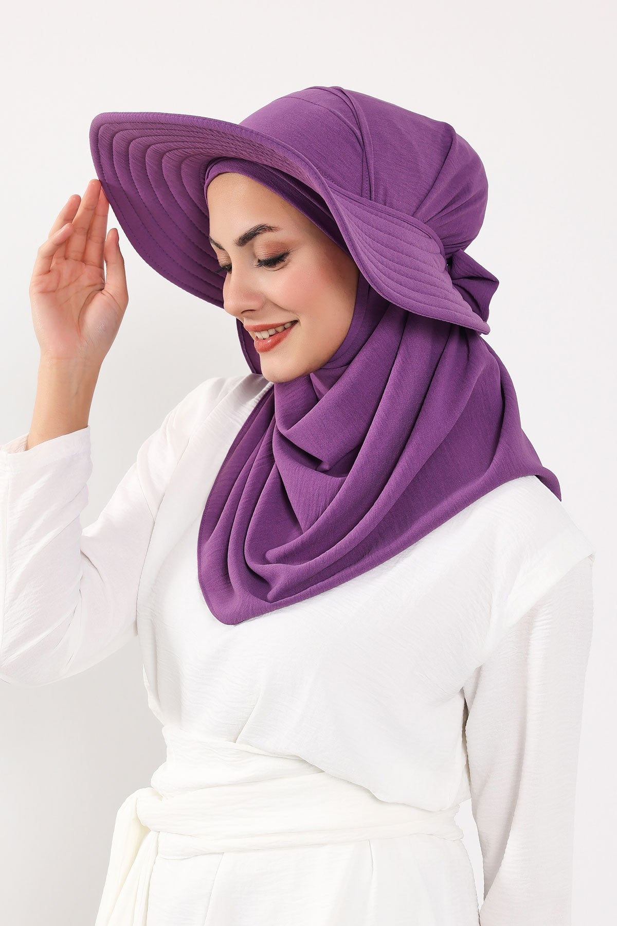 Instant Aerobin Shawl 2 in 1 Womens Wide Brim Summer Hat + Plain Scarf Foldable Roll up Beach Cap Removable Sun Hat Hijab Women Turban,SS-2A Purple 2