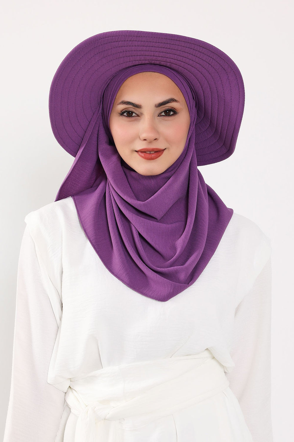 Instant Aerobin Shawl 2 in 1 Womens Wide Brim Summer Hat + Plain Scarf Foldable Roll up Beach Cap Removable Sun Hat Hijab Women Turban,SS-2A Purple 2