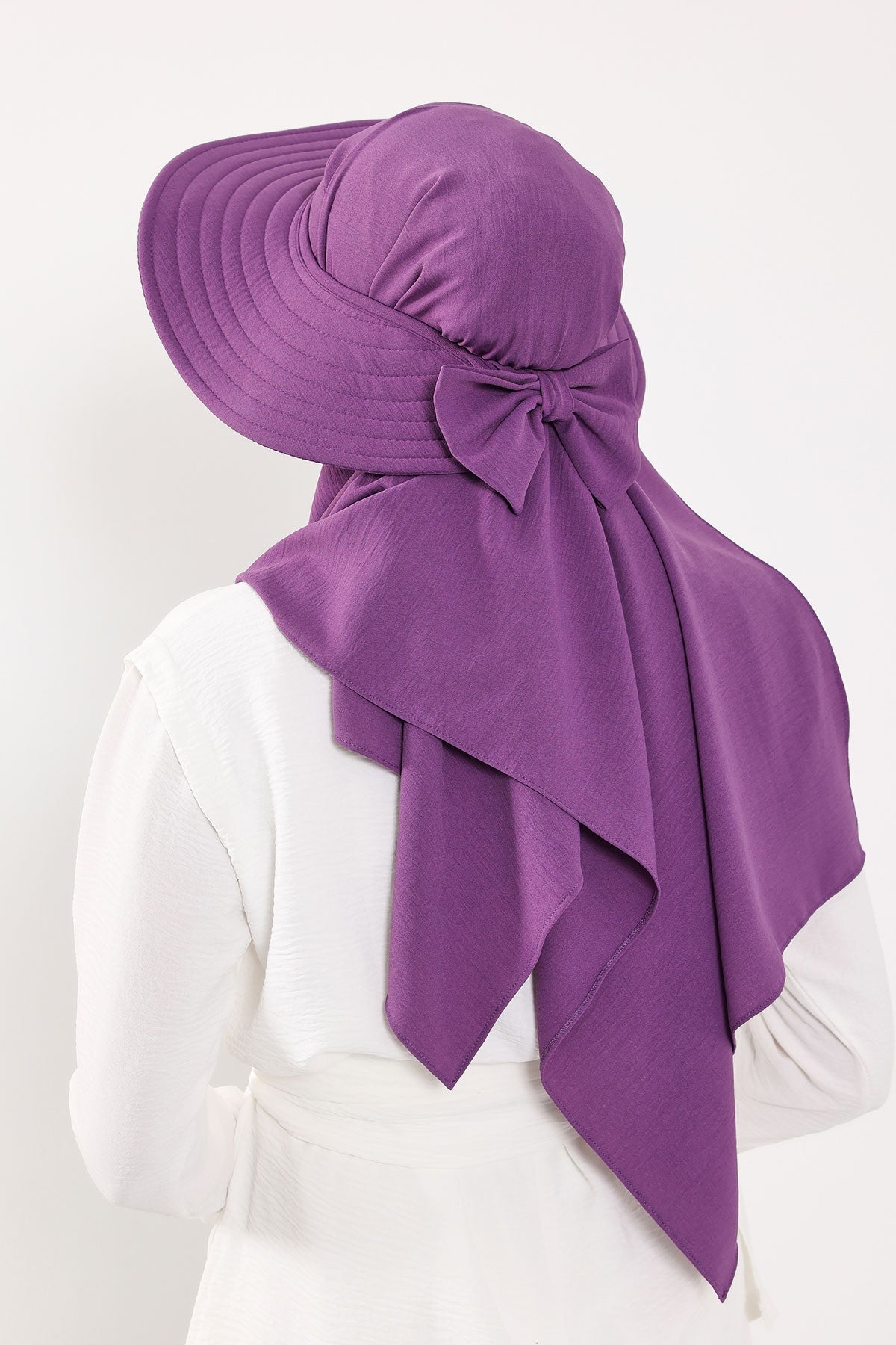 Instant Aerobin Shawl 2 in 1 Womens Wide Brim Summer Hat + Plain Scarf Foldable Roll up Beach Cap Removable Sun Hat Hijab Women Turban,SS-2A Purple 2