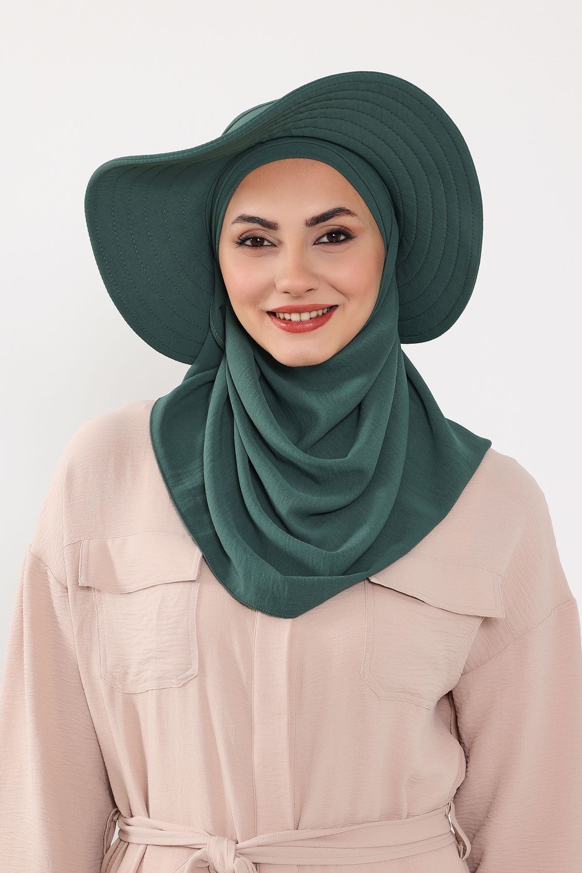 Instant Aerobin Shawl 2 in 1 Womens Wide Brim Summer Hat + Plain Scarf Foldable Roll up Beach Cap Removable Sun Hat Hijab Women Turban,SS-2A Light Green