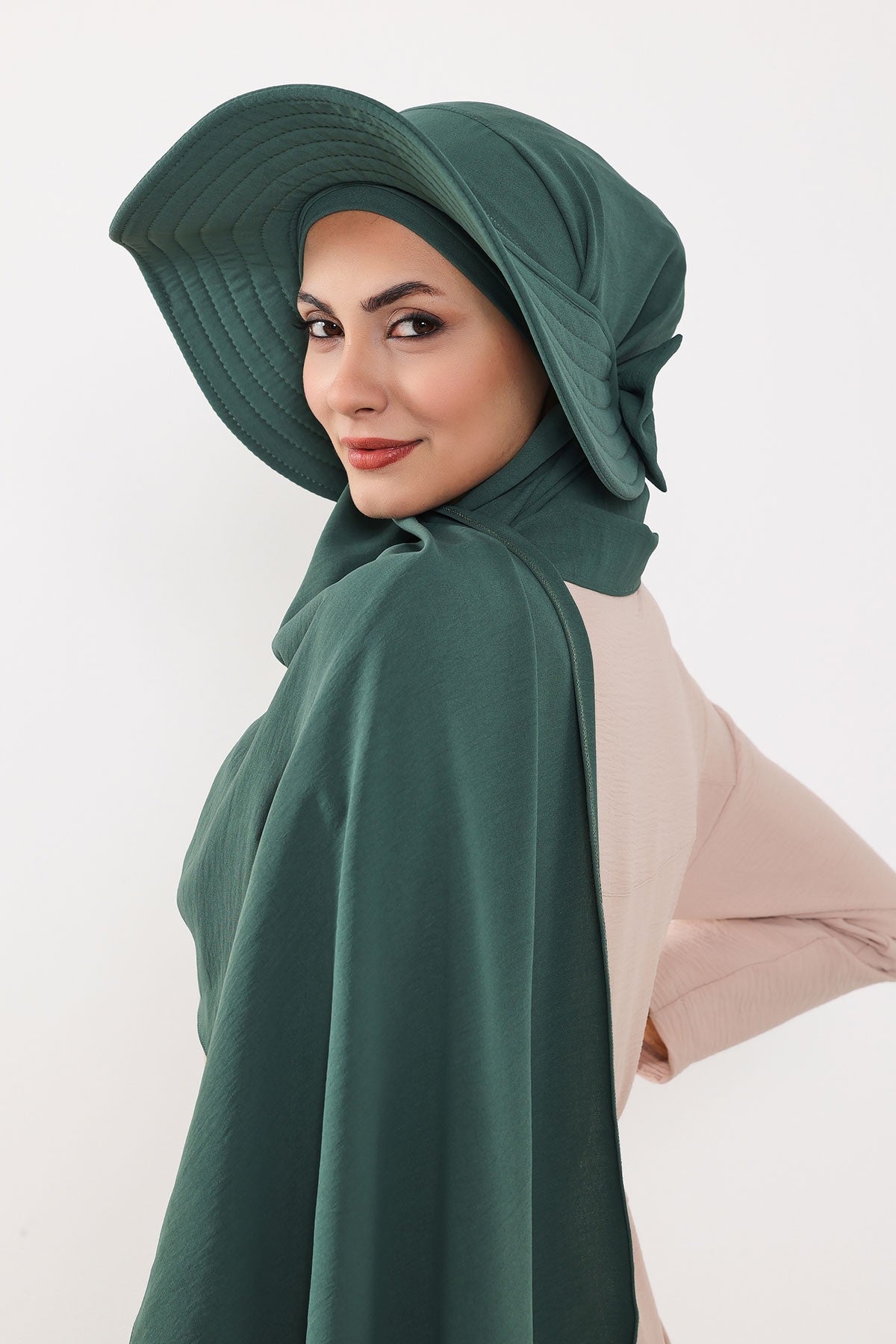 Instant Aerobin Shawl 2 in 1 Womens Wide Brim Summer Hat + Plain Scarf Foldable Roll up Beach Cap Removable Sun Hat Hijab Women Turban,SS-2A Light Green