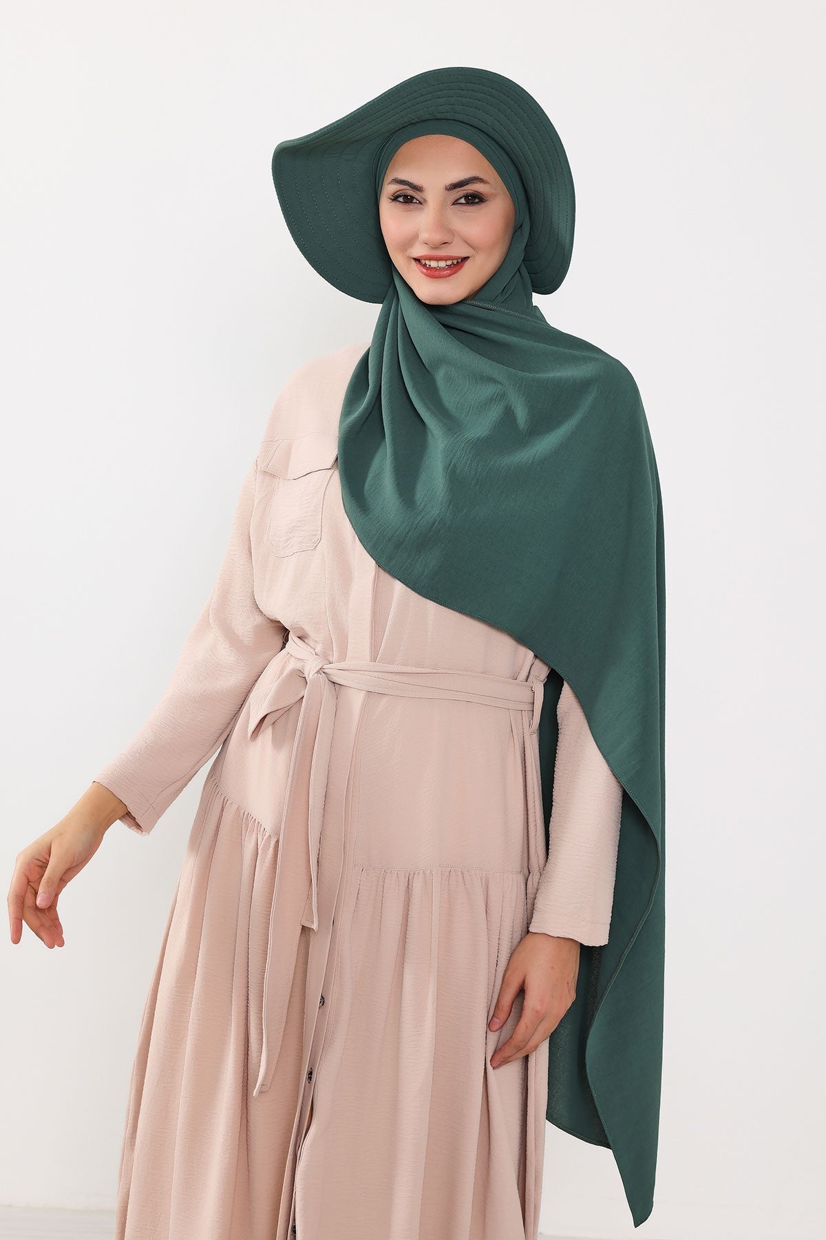 Instant Aerobin Shawl 2 in 1 Womens Wide Brim Summer Hat + Plain Scarf Foldable Roll up Beach Cap Removable Sun Hat Hijab Women Turban,SS-2A Light Green
