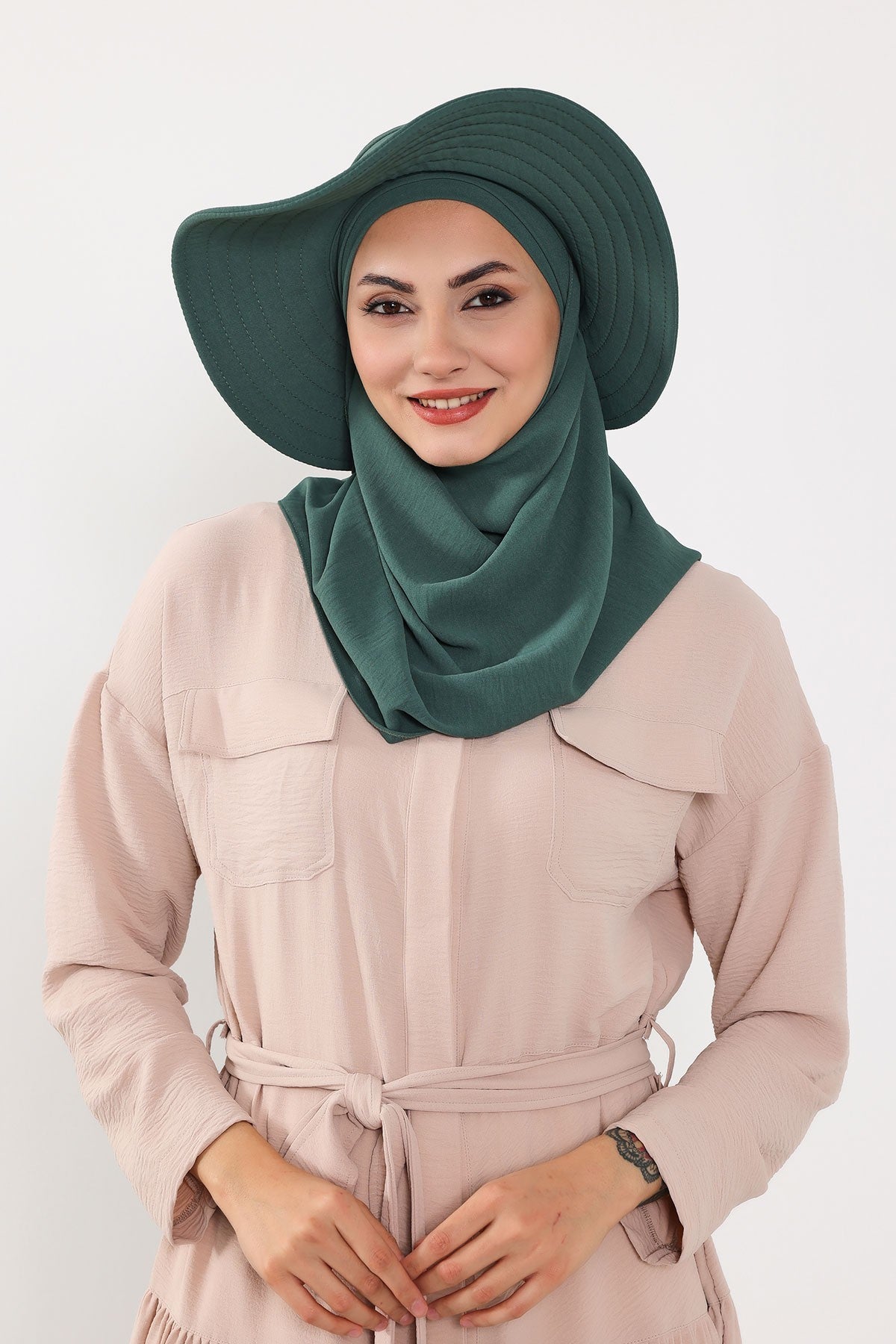 Instant Aerobin Shawl 2 in 1 Womens Wide Brim Summer Hat + Plain Scarf Foldable Roll up Beach Cap Removable Sun Hat Hijab Women Turban,SS-2A Light Green
