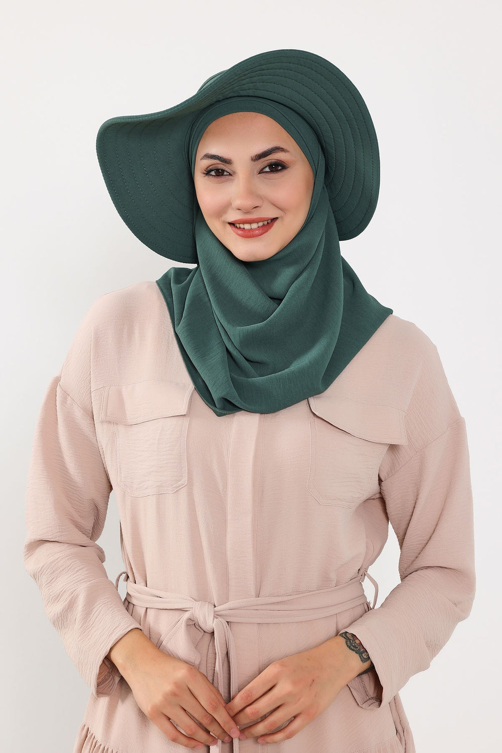 Instant Aerobin Shawl 2 in 1 Womens Wide Brim Summer Hat + Plain Scarf Foldable Roll up Beach Cap Removable Sun Hat Hijab Women Turban,SS-2A Light Green