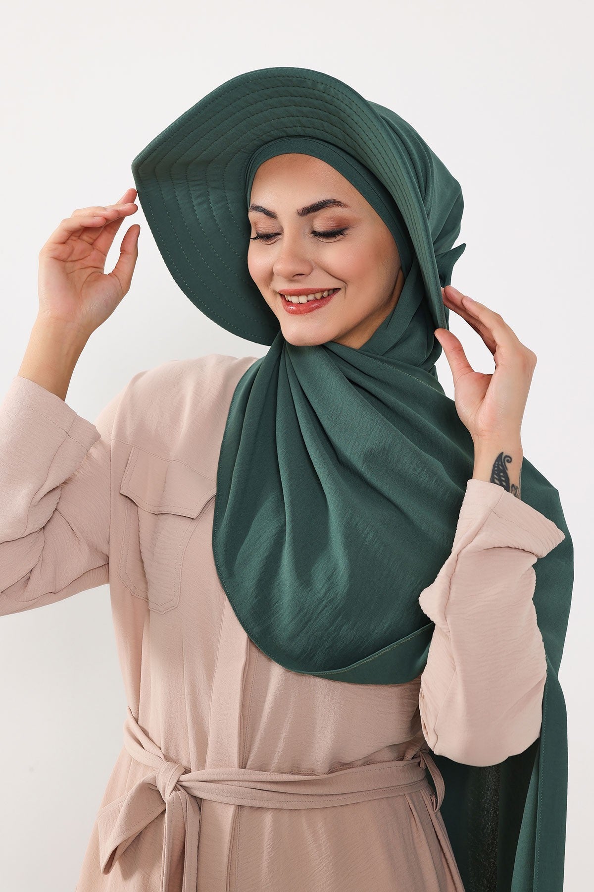 Instant Aerobin Shawl 2 in 1 Womens Wide Brim Summer Hat + Plain Scarf Foldable Roll up Beach Cap Removable Sun Hat Hijab Women Turban,SS-2A Light Green