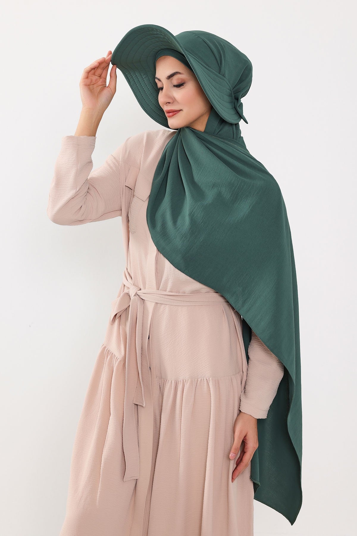 Instant Aerobin Shawl 2 in 1 Womens Wide Brim Summer Hat + Plain Scarf Foldable Roll up Beach Cap Removable Sun Hat Hijab Women Turban,SS-2A Light Green