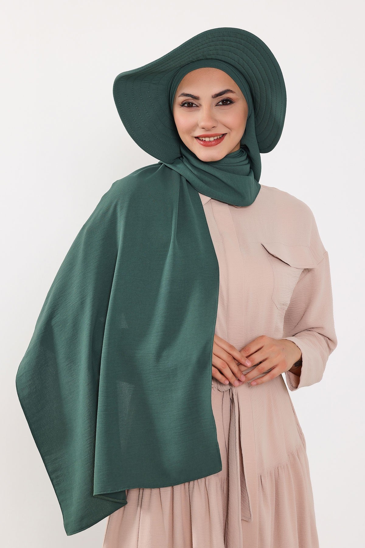 Instant Aerobin Shawl 2 in 1 Womens Wide Brim Summer Hat + Plain Scarf Foldable Roll up Beach Cap Removable Sun Hat Hijab Women Turban,SS-2A Light Green