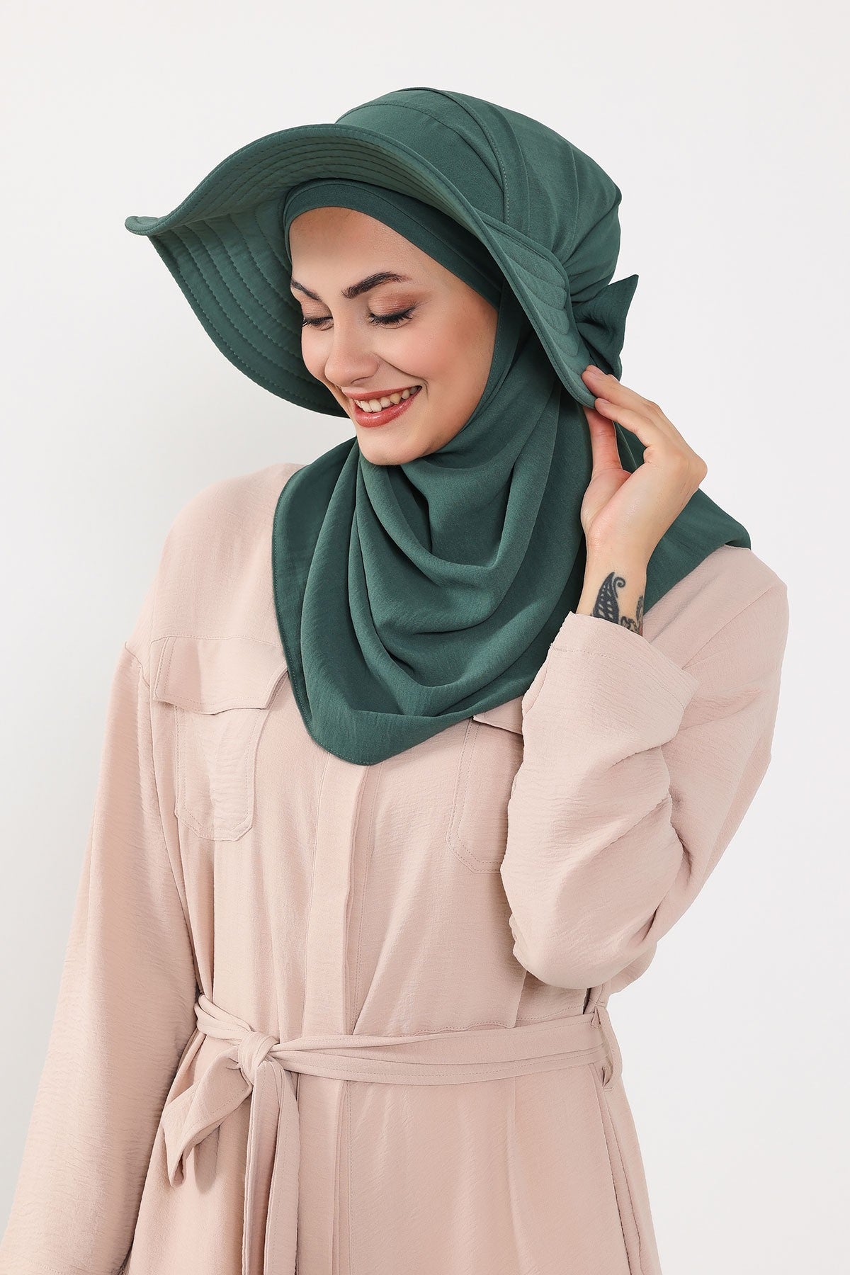 Instant Aerobin Shawl 2 in 1 Womens Wide Brim Summer Hat + Plain Scarf Foldable Roll up Beach Cap Removable Sun Hat Hijab Women Turban,SS-2A Light Green