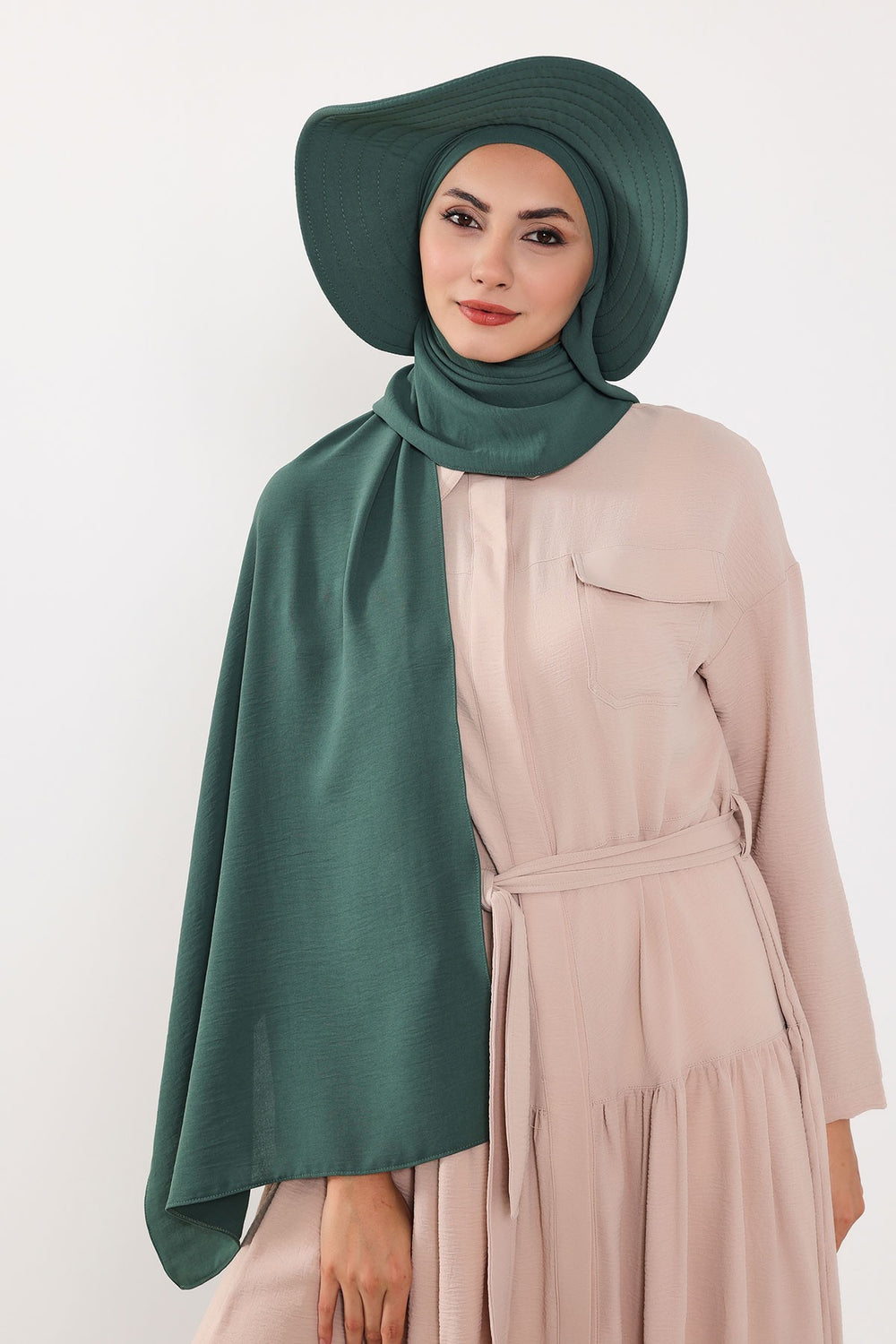 Instant Aerobin Shawl 2 in 1 Womens Wide Brim Summer Hat + Plain Scarf Foldable Roll up Beach Cap Removable Sun Hat Hijab Women Turban,SS-2A Light Green