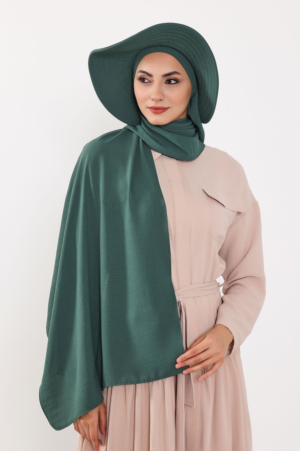 Instant Aerobin Shawl 2 in 1 Womens Wide Brim Summer Hat + Plain Scarf Foldable Roll up Beach Cap Removable Sun Hat Hijab Women Turban,SS-2A Light Green