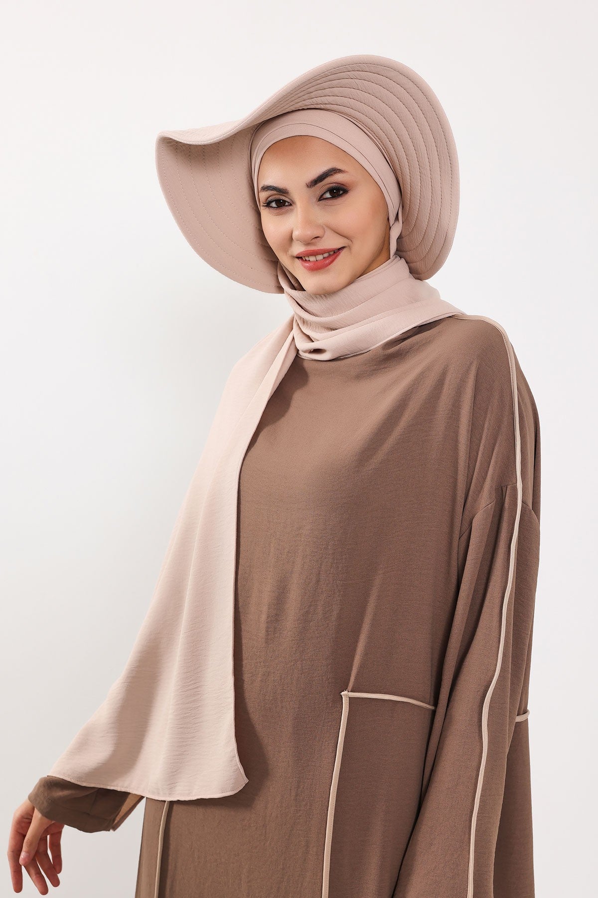 Instant Aerobin Shawl 2 in 1 Womens Wide Brim Summer Hat + Plain Scarf Foldable Roll up Beach Cap Removable Sun Hat Hijab Women Turban,SS-2A Stone