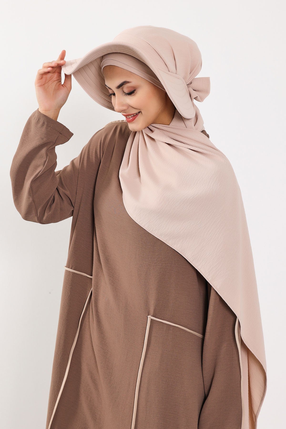 Instant Aerobin Shawl 2 in 1 Womens Wide Brim Summer Hat + Plain Scarf Foldable Roll up Beach Cap Removable Sun Hat Hijab Women Turban,SS-2A Stone