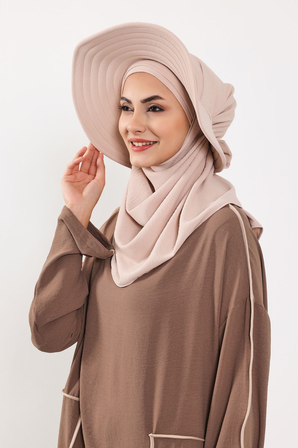 Instant Aerobin Shawl 2 in 1 Womens Wide Brim Summer Hat + Plain Scarf Foldable Roll up Beach Cap Removable Sun Hat Hijab Women Turban,SS-2A Stone