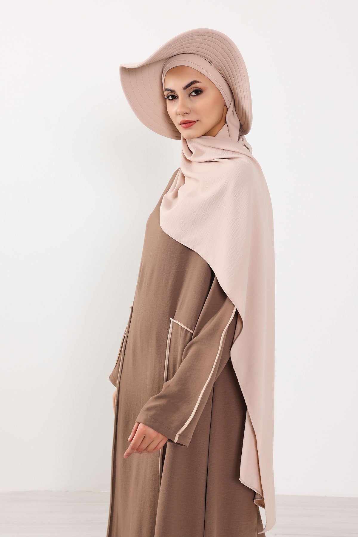 Instant Aerobin Shawl 2 in 1 Womens Wide Brim Summer Hat + Plain Scarf Foldable Roll up Beach Cap Removable Sun Hat Hijab Women Turban,SS-2A Stone