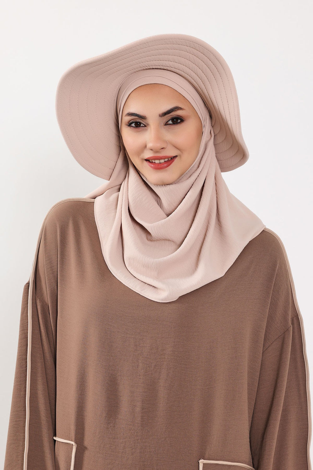 Instant Aerobin Shawl 2 in 1 Womens Wide Brim Summer Hat + Plain Scarf Foldable Roll up Beach Cap Removable Sun Hat Hijab Women Turban,SS-2A Stone
