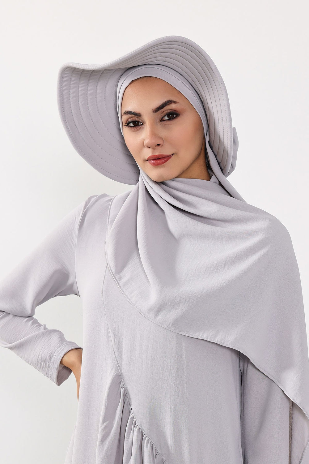 Instant Aerobin Shawl 2 in 1 Womens Wide Brim Summer Hat + Plain Scarf Foldable Roll up Beach Cap Removable Sun Hat Hijab Women Turban,SS-2A Light Grey