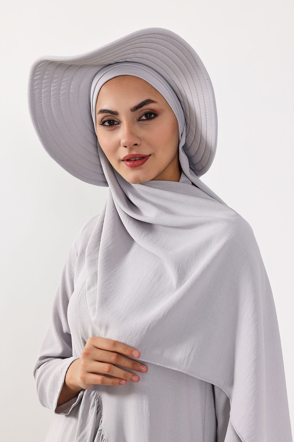 Instant Aerobin Shawl 2 in 1 Womens Wide Brim Summer Hat + Plain Scarf Foldable Roll up Beach Cap Removable Sun Hat Hijab Women Turban,SS-2A Light Grey