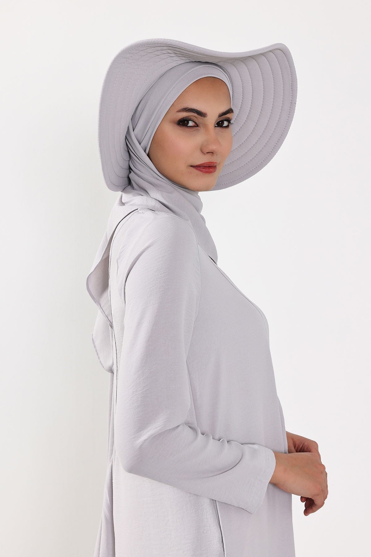 Instant Aerobin Shawl 2 in 1 Womens Wide Brim Summer Hat + Plain Scarf Foldable Roll up Beach Cap Removable Sun Hat Hijab Women Turban,SS-2A Light Grey