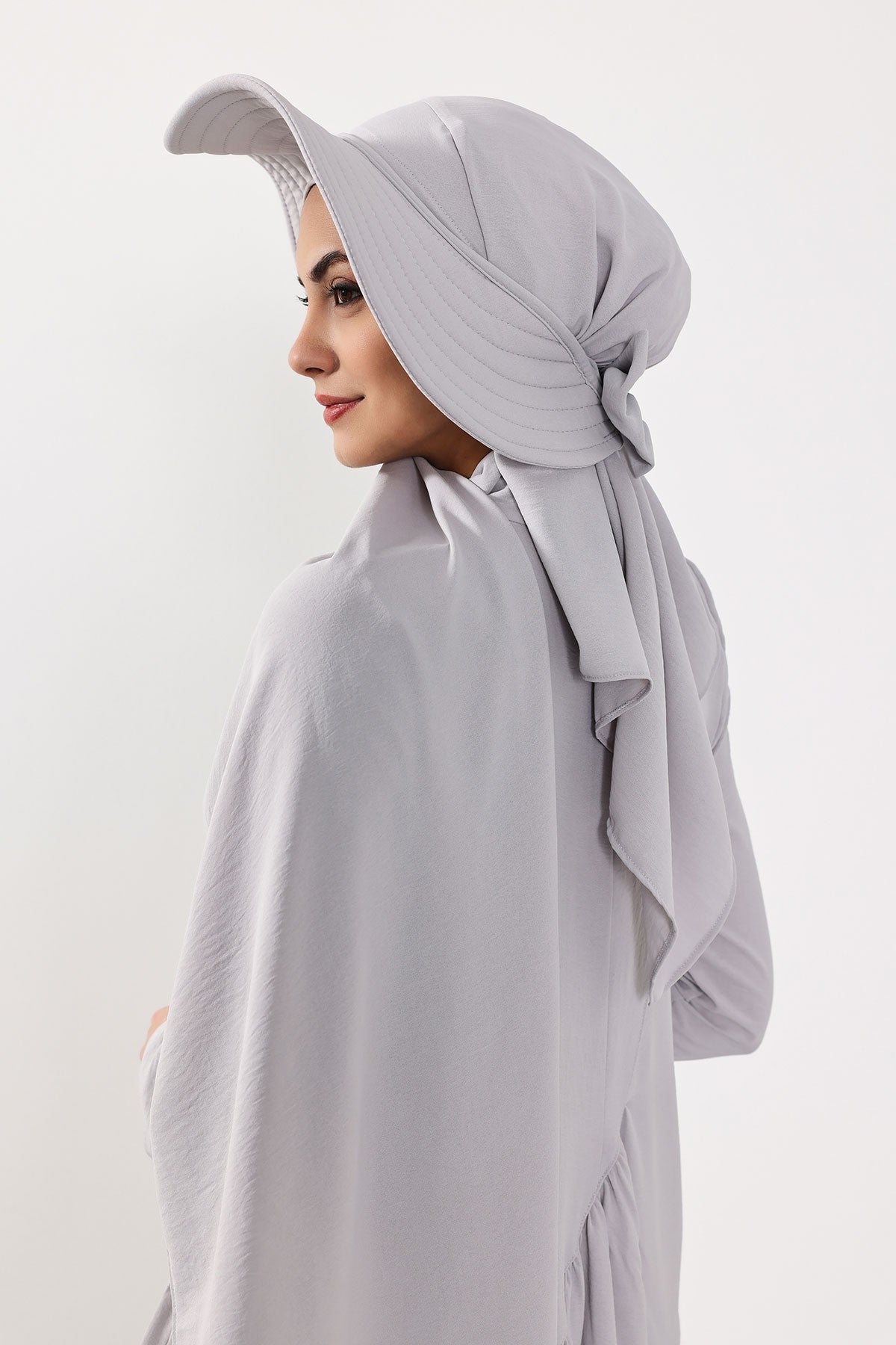 Instant Aerobin Shawl 2 in 1 Womens Wide Brim Summer Hat + Plain Scarf Foldable Roll up Beach Cap Removable Sun Hat Hijab Women Turban,SS-2A Light Grey