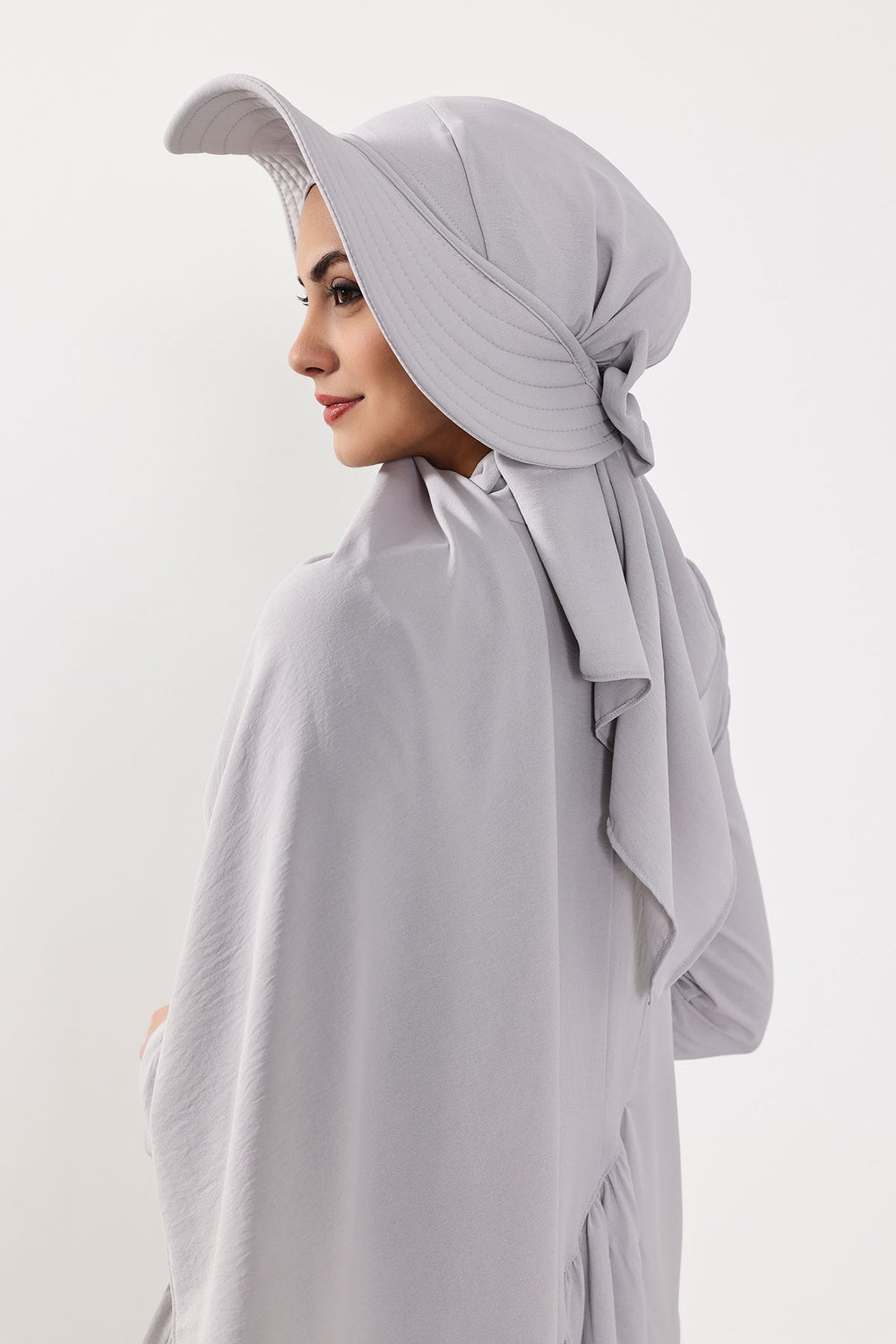 Instant Aerobin Shawl 2 in 1 Womens Wide Brim Summer Hat + Plain Scarf Foldable Roll up Beach Cap Removable Sun Hat Hijab Women Turban,SS-2A Light Grey