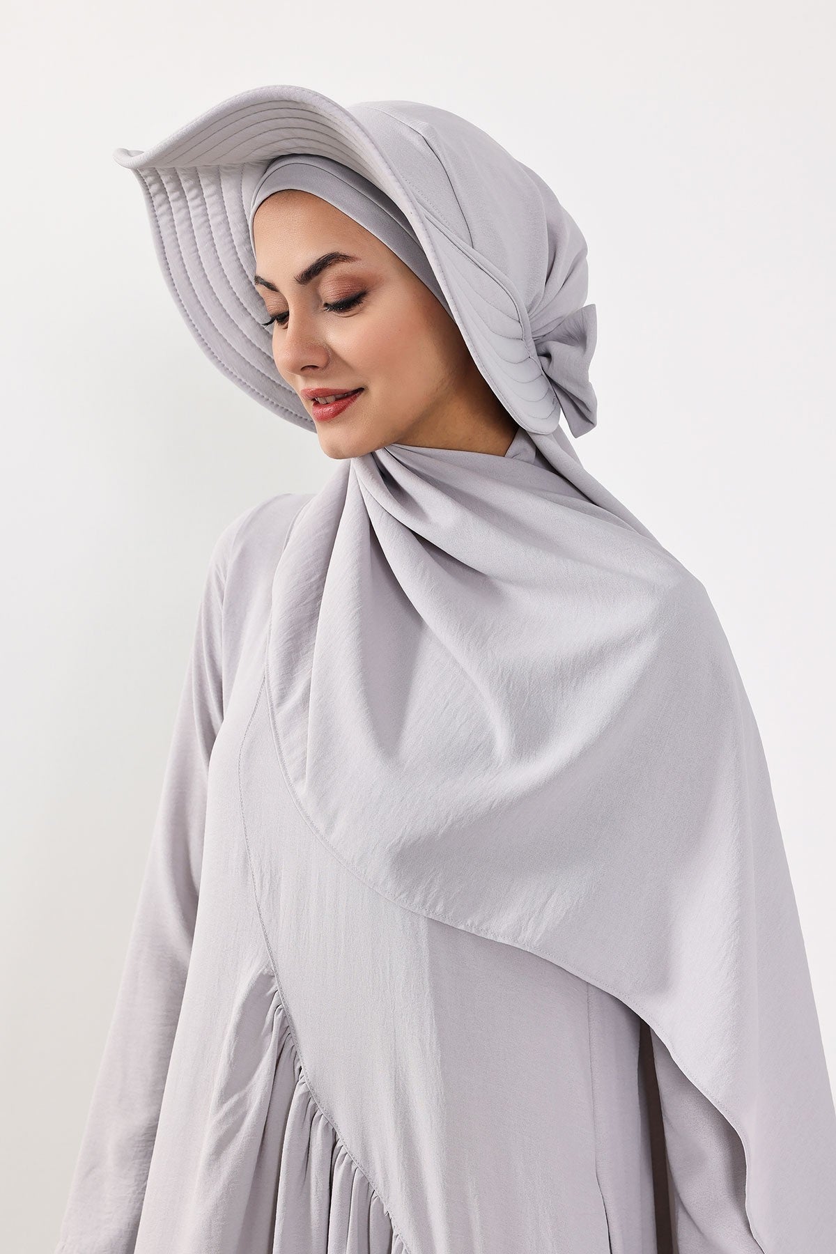 Instant Aerobin Shawl 2 in 1 Womens Wide Brim Summer Hat + Plain Scarf Foldable Roll up Beach Cap Removable Sun Hat Hijab Women Turban,SS-2A Light Grey