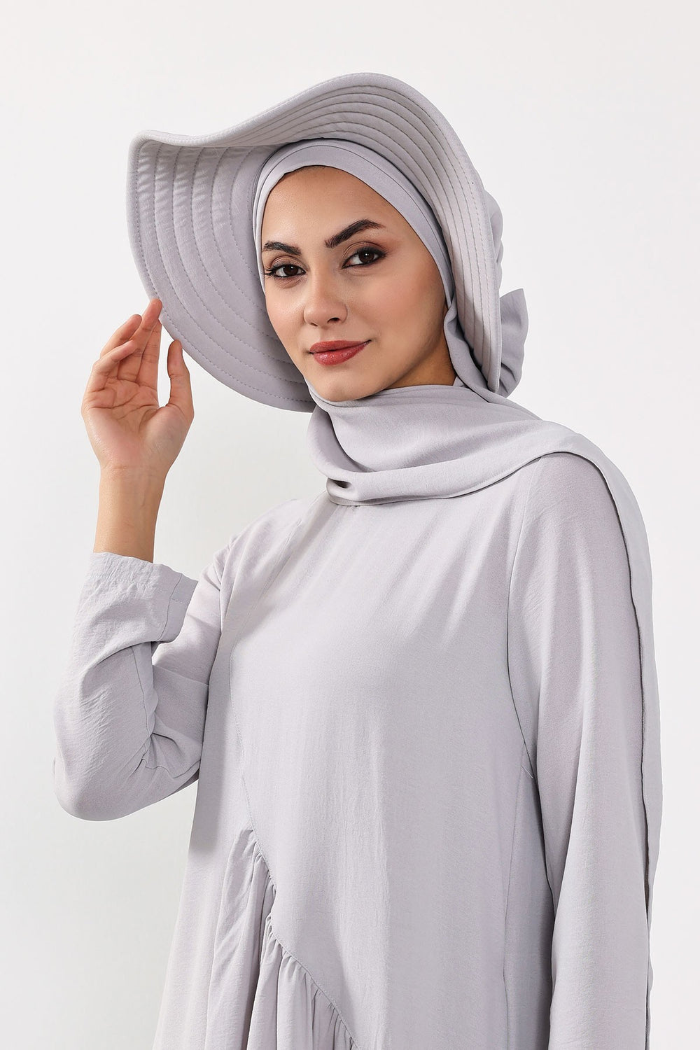 Instant Aerobin Shawl 2 in 1 Womens Wide Brim Summer Hat + Plain Scarf Foldable Roll up Beach Cap Removable Sun Hat Hijab Women Turban,SS-2A Light Grey