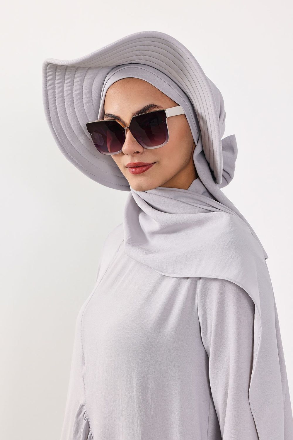 Instant Aerobin Shawl 2 in 1 Womens Wide Brim Summer Hat + Plain Scarf Foldable Roll up Beach Cap Removable Sun Hat Hijab Women Turban,SS-2A Light Grey