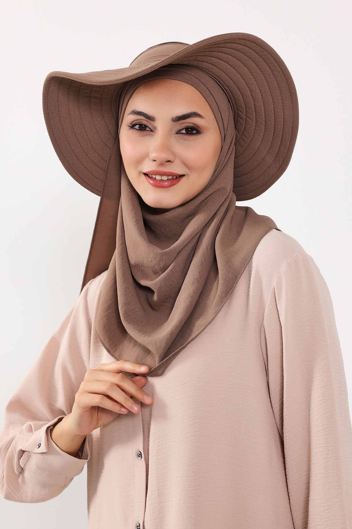 Instant Aerobin Shawl 2 in 1 Womens Wide Brim Summer Hat + Plain Scarf Foldable Roll up Beach Cap Removable Sun Hat Hijab Women Turban,SS-2A Light Grey